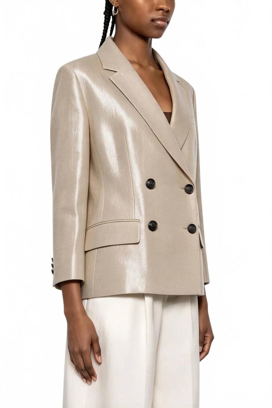 NEW BRUNELLO CUCINELLI women's button double breasted jacket in metallic sand